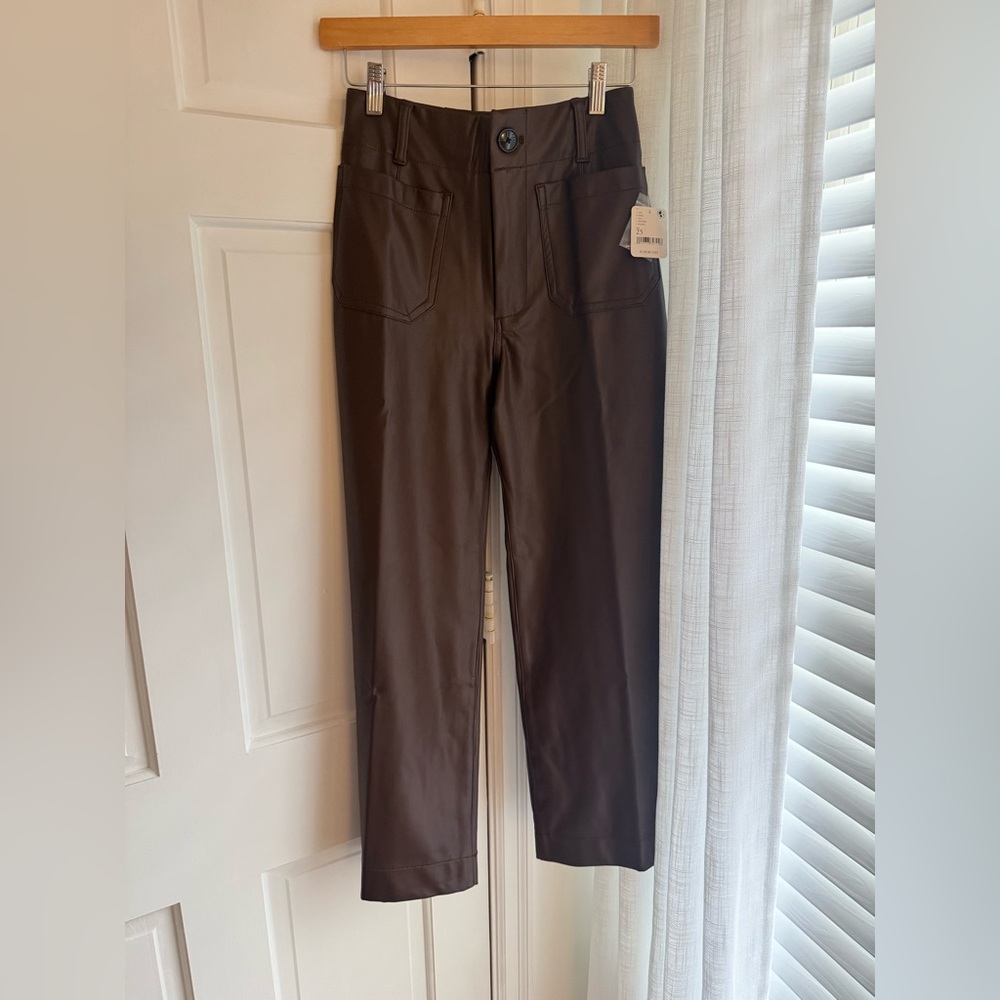 NWT MAEVE COLETTE PANT: Brown Leather Straight-Leg Pant Size 25